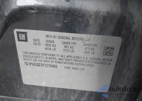 2015 Chevrolet Cruze Ls Auto from USA, damaged, VIN 1G1PA5SG7F7278468